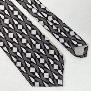 DIMARO ELEGANTE POLYESTER TIE GRAY BLACK WHITE GEOMETRIC 3.5" X 56" RETRO USA